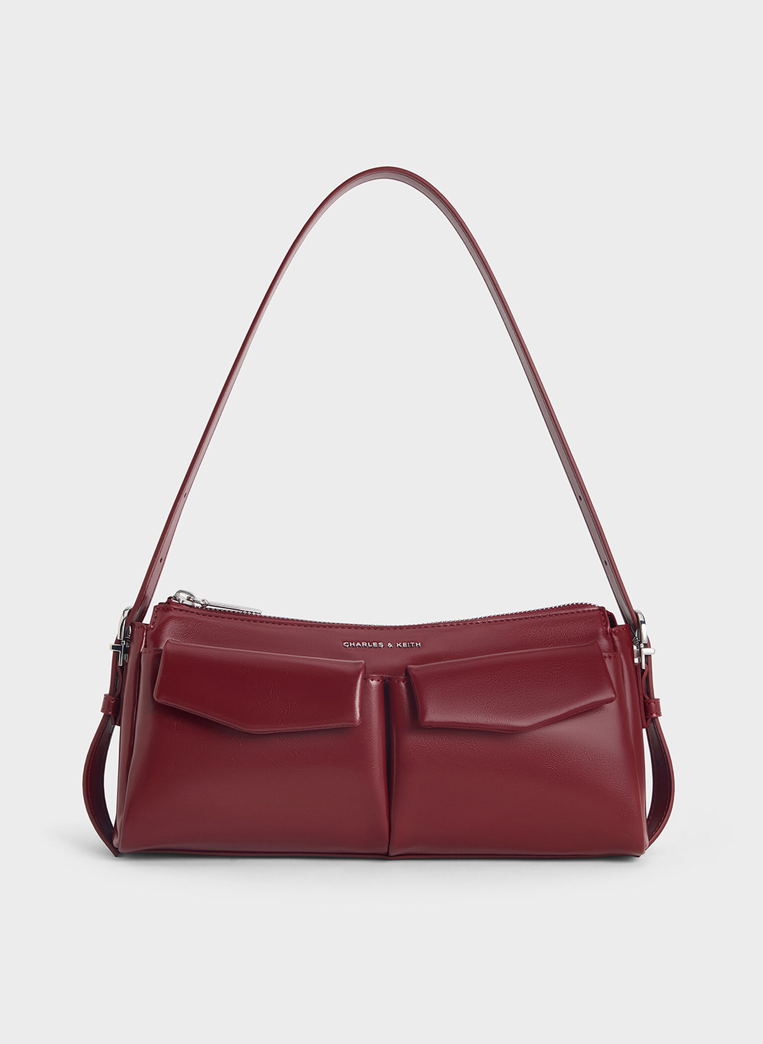 Bolsa Rachel com bolso frontal alongado e alça de corrente, Burgundy, hi-res