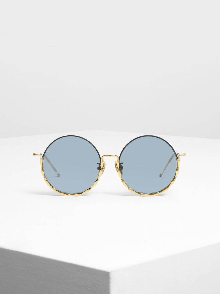 Half Frame Round Sunglasses, Black, hi-res