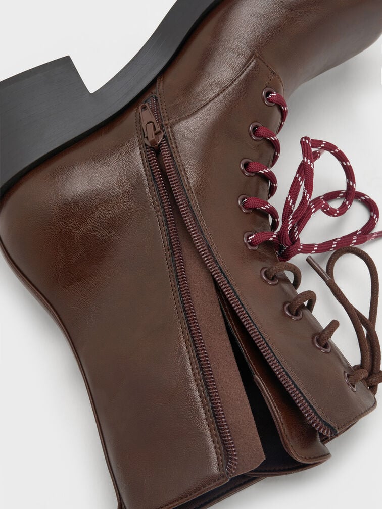 Logan Double-Lace Mid-Calf Combat Boots, Dark Brown, hi-res