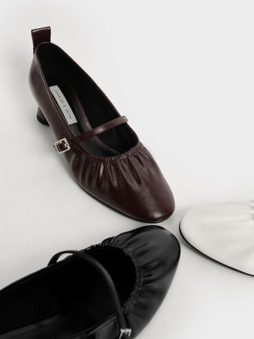 Ruched Mary Jane Pumps, Burgundy, hi-res