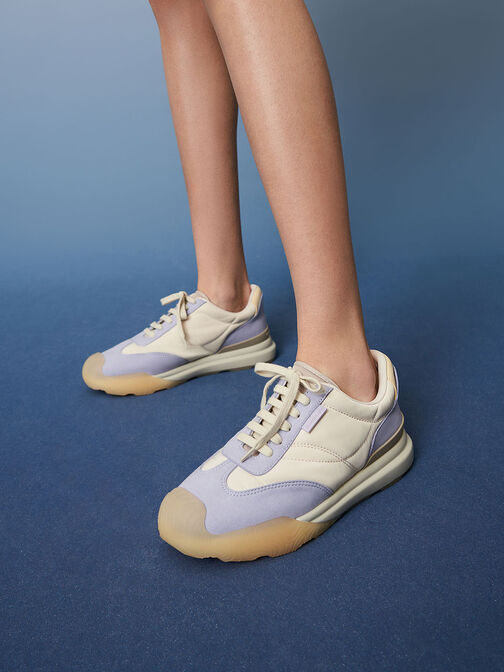 Microfibre & Nylon Low-Top Sneakers, Lilac, hi-res