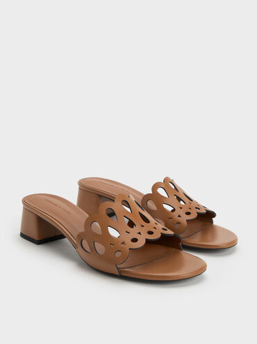 Cut-Out Block-Heel Mules, Cognac, hi-res