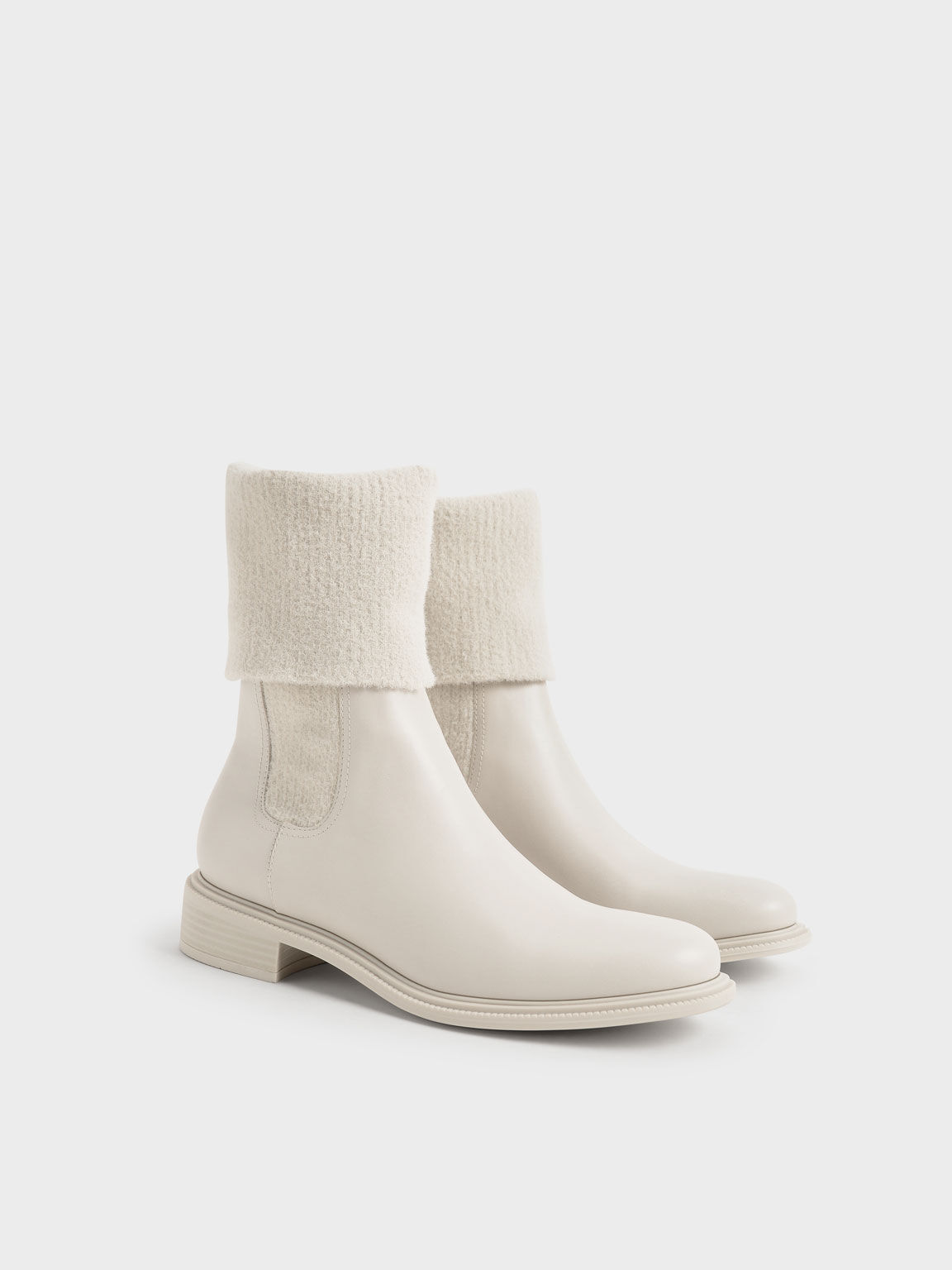 Knee-High Knitted Sock Boots, Chalk, hi-res