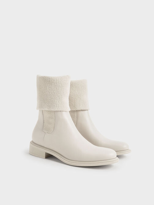 Knee-High Knitted Sock Boots, Chalk, hi-res