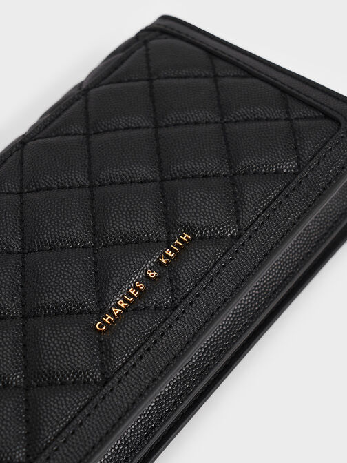 Micaela Quilted Long Wallet, Black, hi-res