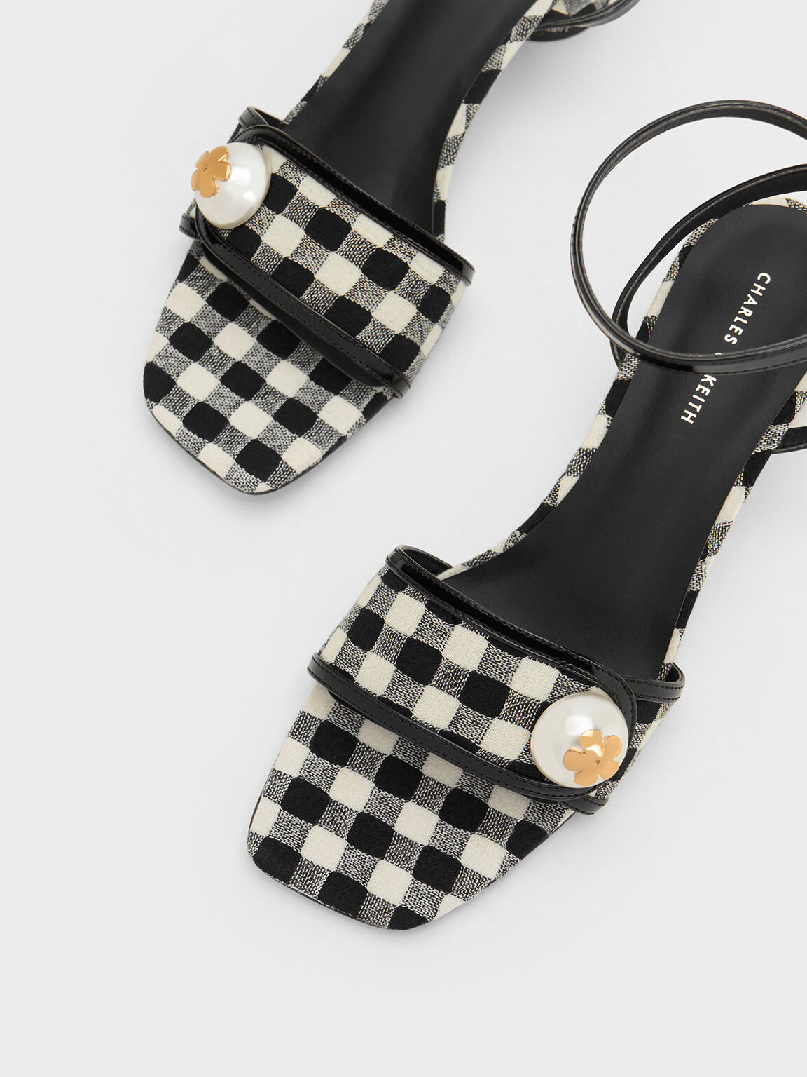 Multicoloured Pearl Embellished Gingham Sandals CHARLES KEITH BR