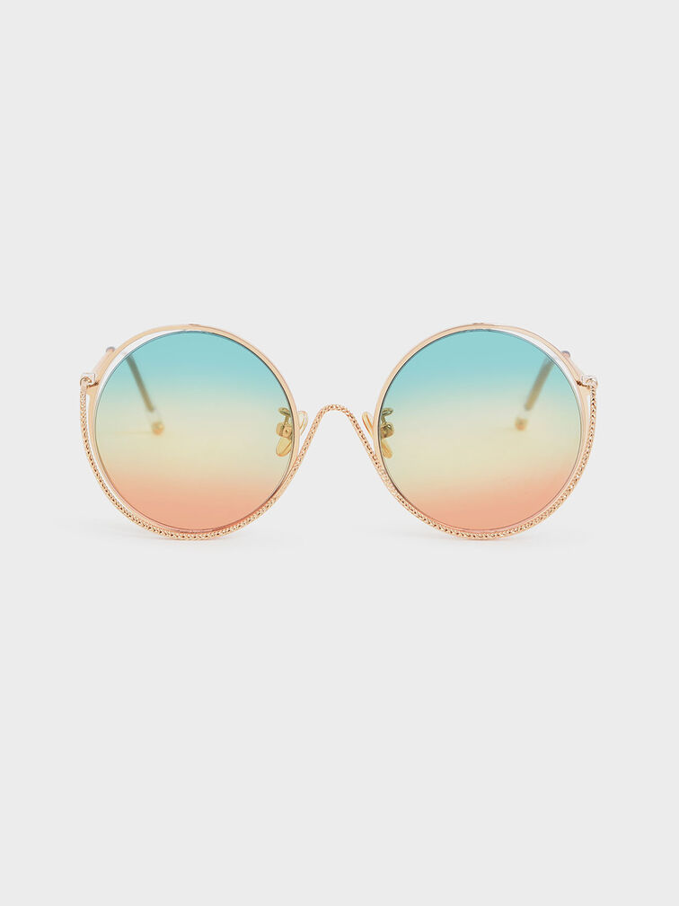 Double Rim Tinted Round Sunglasses, Multi, hi-res