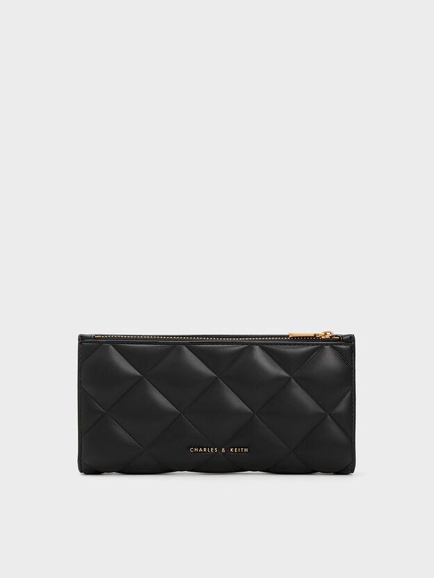 Danika Quilted Long Wallet, Black, hi-res