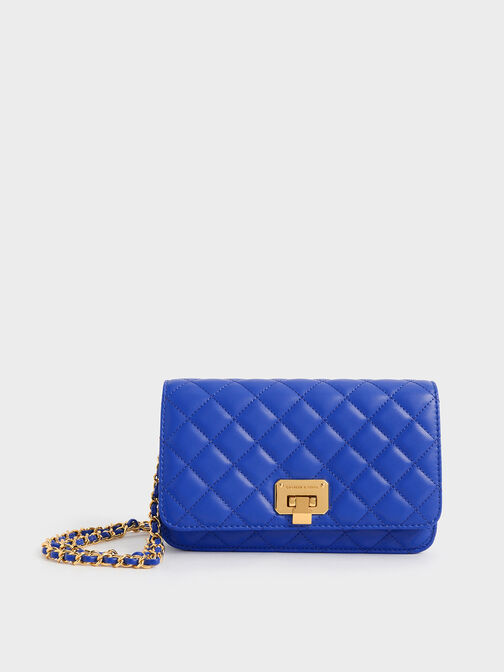 Quilted Push-Lock Clutch, Cerulean, hi-res