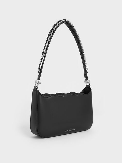 Bolso ondulado con cadena trenzada, Noir, hi-res