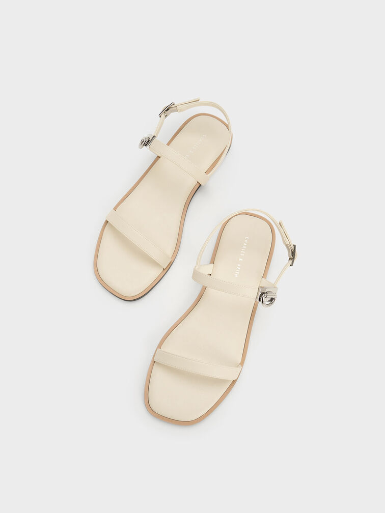 Double Metallic Buckle Sandals, Chalk, hi-res