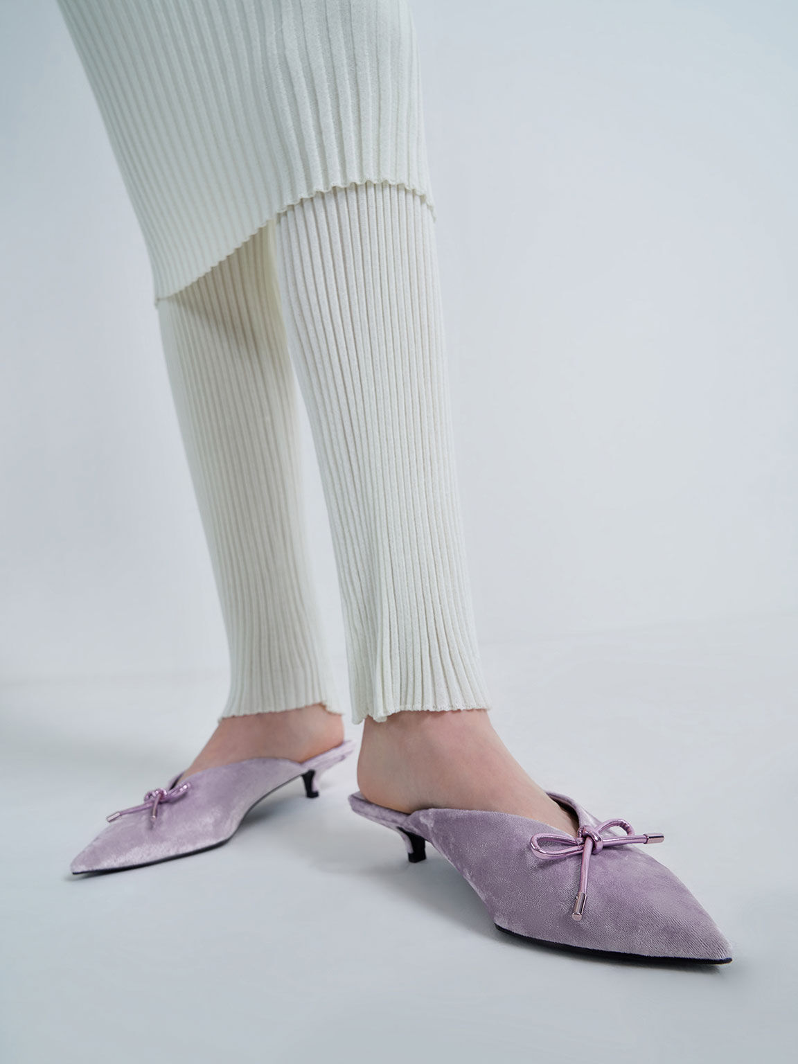 Azalea Velvet Bow-Embellished Mules​, Lilac, hi-res