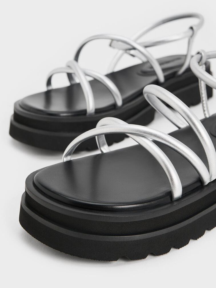 Tubular Strap Sandals, Silver, hi-res