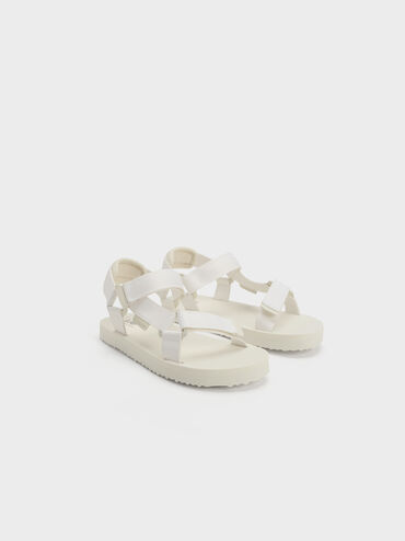 Girls' Maise Grosgrain Sporty Sandals, Chalk, hi-res