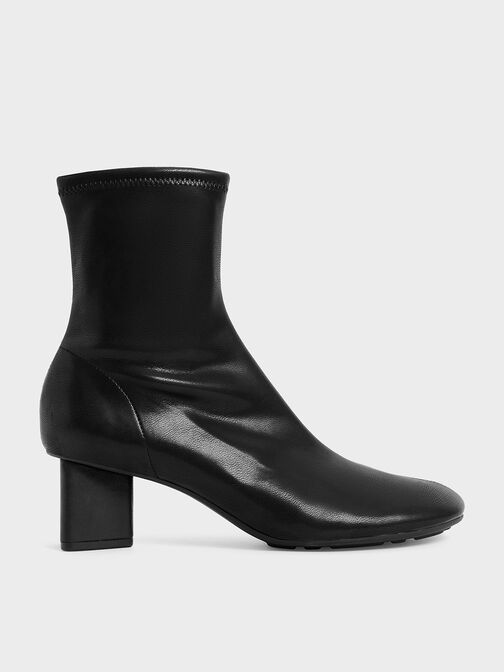 Geometric Heel Ankle Boots, Black, hi-res