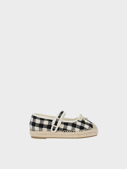 Girls' Gingham Bow Espadrilles, Black, hi-res