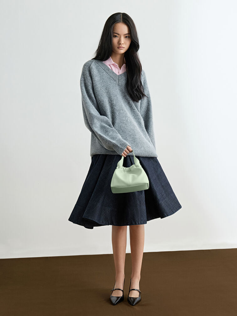 Ally Ruched Slouchy Chain-Handle Bag, Mint Green, hi-res