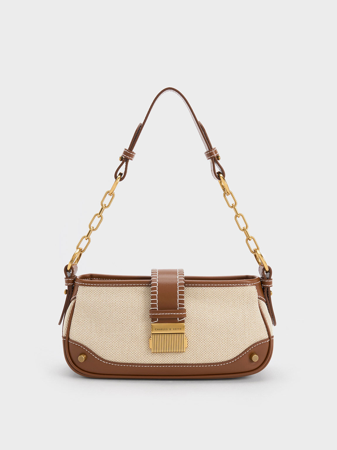 Winslet Canvas Belted Shoulder Bag, Chocolate, hi-res