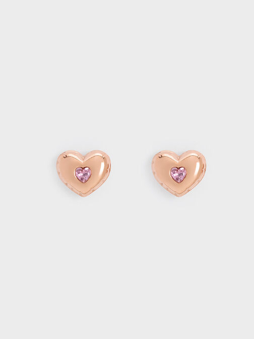 Bethania Heart Crystal Stud Earrings, Rose Gold, hi-res