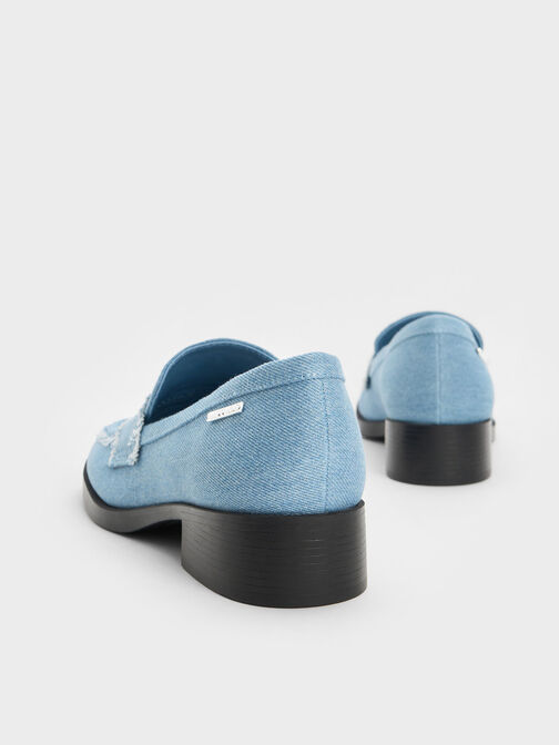 Denim Cut-Out Penny Loafers, Light Blue, hi-res