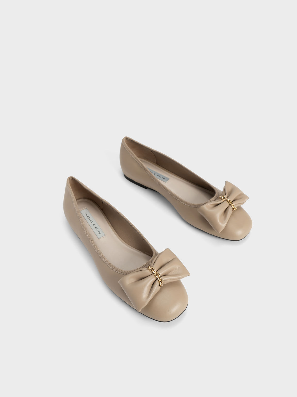 Chain-Link Bow Ballerinas, Beige, hi-res