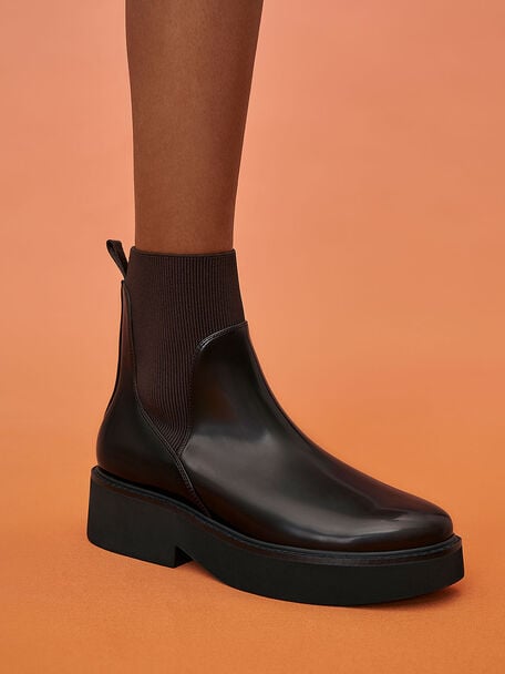 Ankle Sock Boots, Dark Brown, hi-res