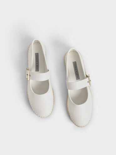 Buckled Espadrille Flats, White, hi-res