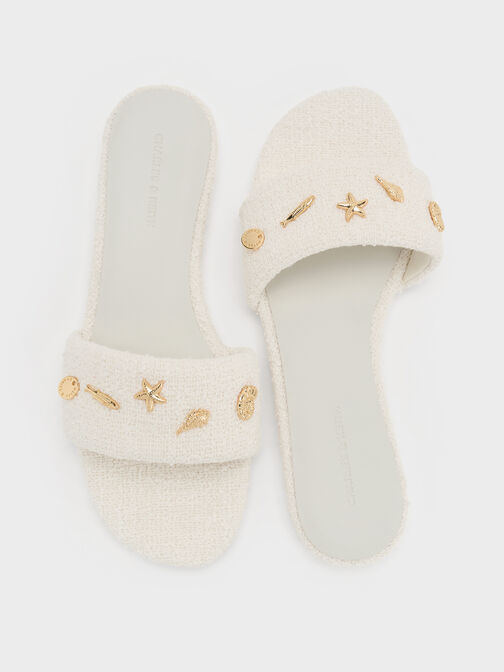 Tweed Beach Slide Sandals, Chalk, hi-res