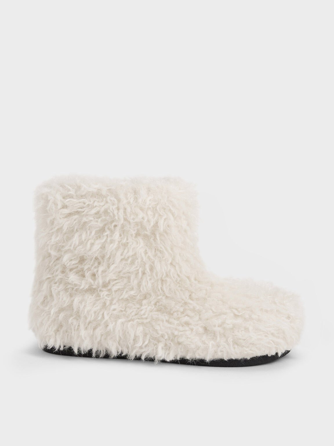 Furry Ankle Boots, Chalk, hi-res