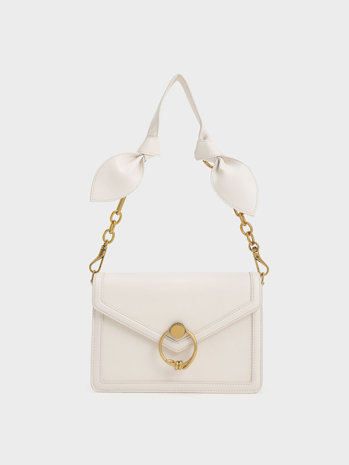 Joelle Ring Push-Lock Envelope Shoulder Bag - Cream