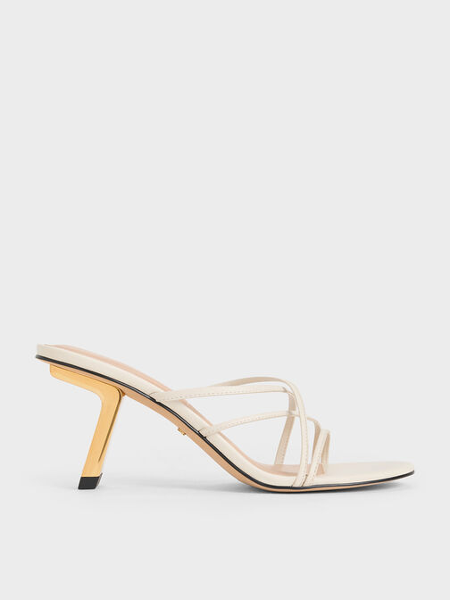 Orly Leather Strappy Slant-Heel Mules, White, hi-res