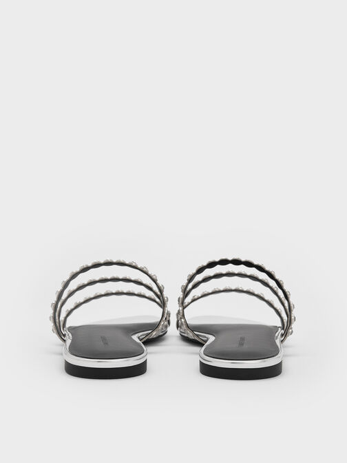 Crystal-Embellished Triple-Strap Sandals, Silver, hi-res