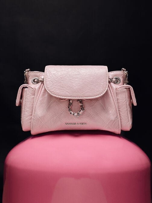 Duo Quilted Two-Way Front Flap Backpack, Cotton Candy Pink, hi-res