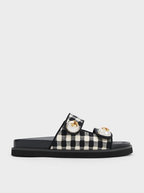 Pearl Embellished Gingham Slides, Multi, hi-res