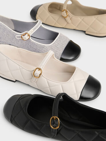 Cap-Toe Knitted Mary Janes, Light Grey, hi-res