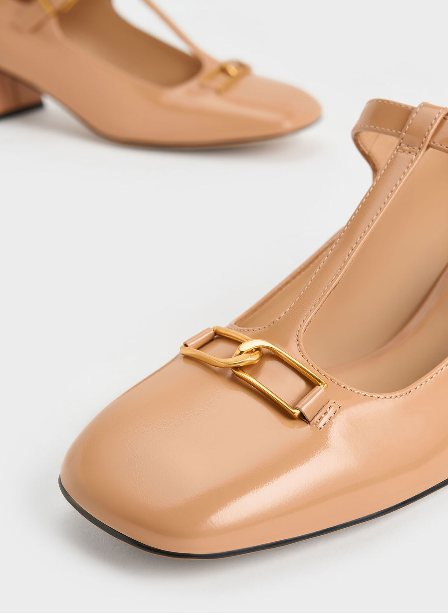 Mary Janes Gabine de cuero con tacón y tira tipo T, Nude, hi-res