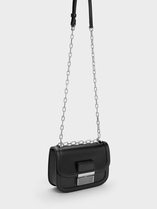 Bolso Charlot con correa de cadena, Negro, hi-res