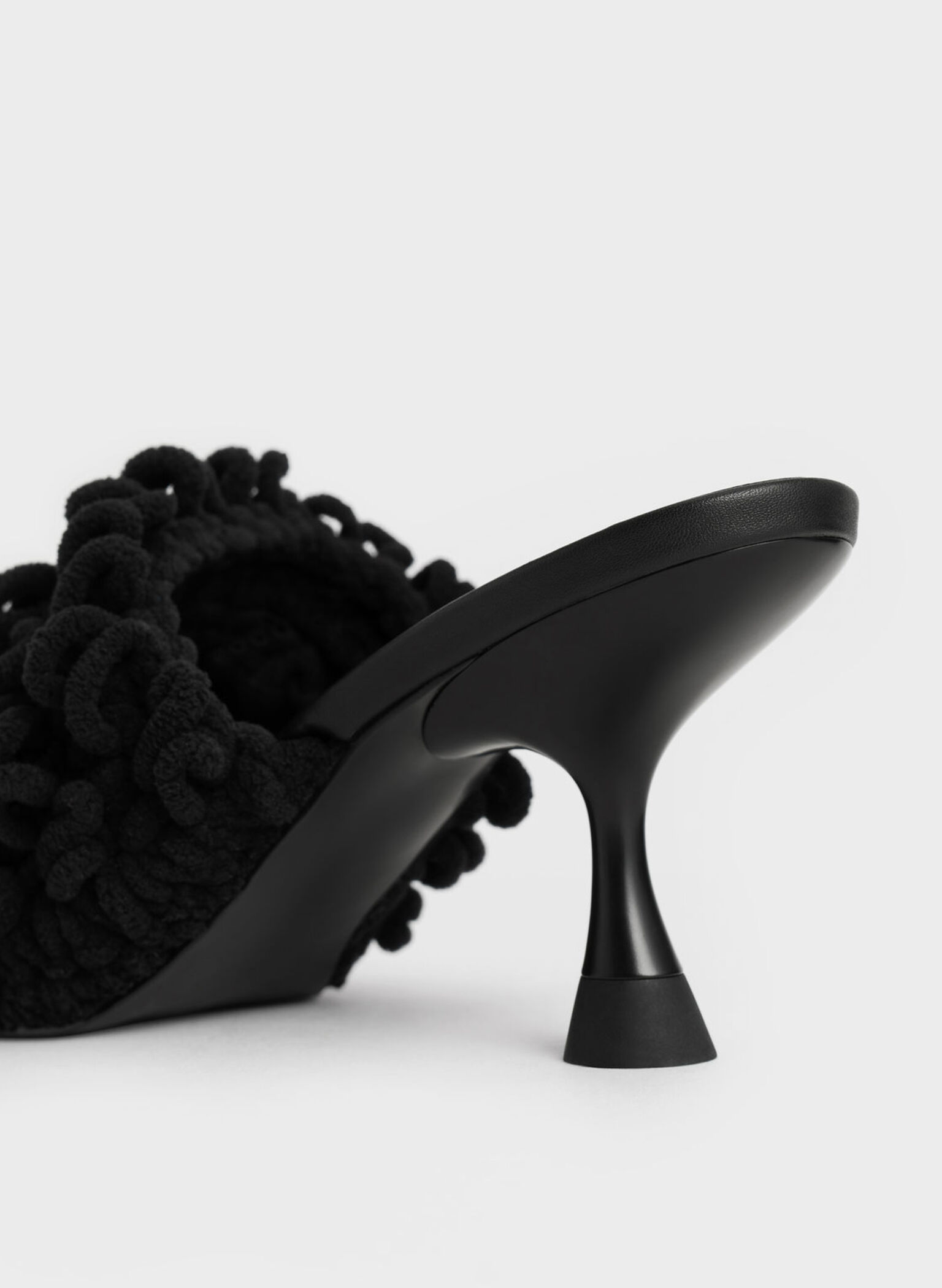 Textured Spool Heel Mules, Black, hi-res