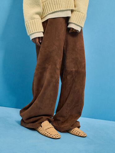 Raffia Woven Loafers, Sand, hi-res