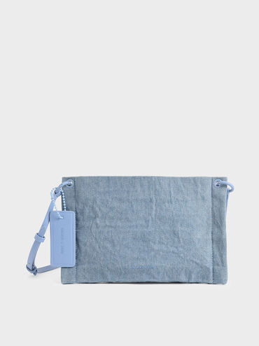 Textured Zip Clutch, Denim Blue, hi-res