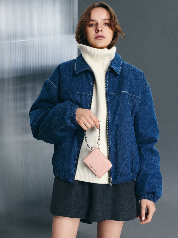 Nelly Wavy-Panel Chain-Strap Wristlet, Light Pink, hi-res