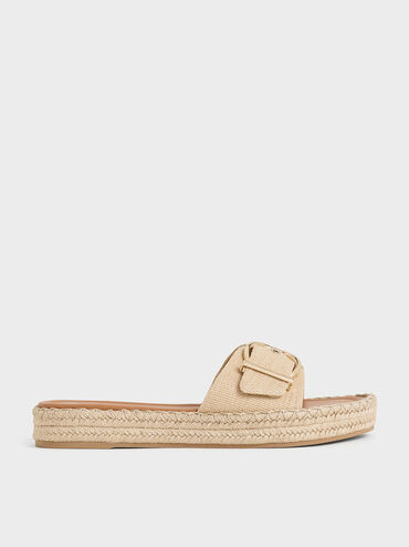 Buckled Woven Espadrille Sandals, Sand, hi-res