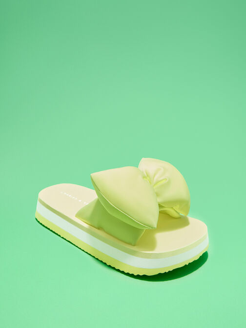 Puffy Bow Slides, Lime, hi-res