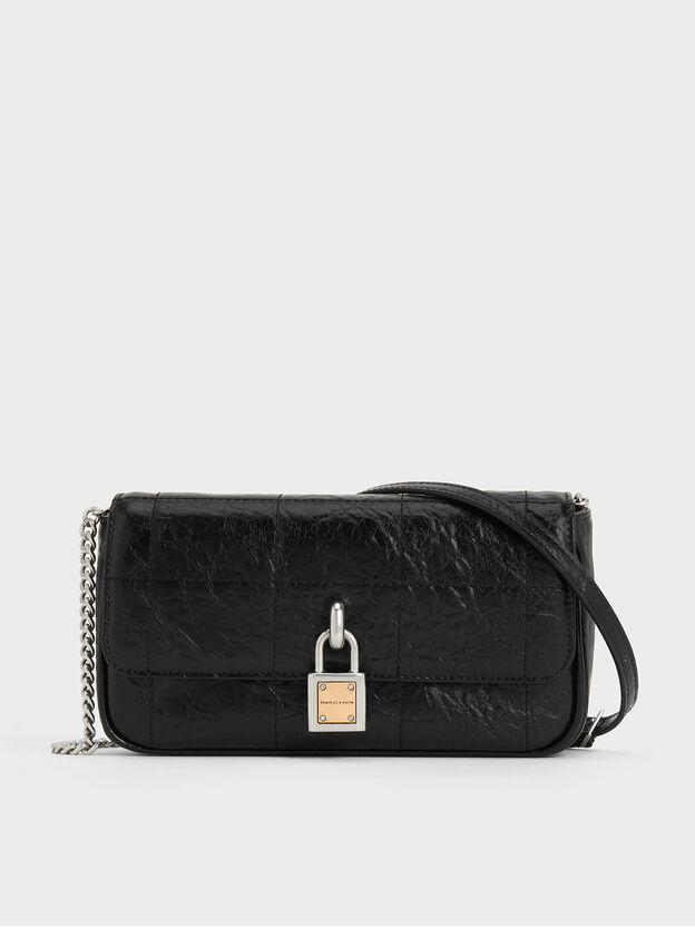 Suki Padlock Crossbody Bag, Noir, hi-res