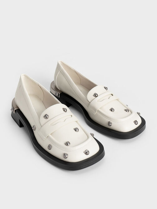 Lotso Studded Penny Loafers, Chalk, hi-res