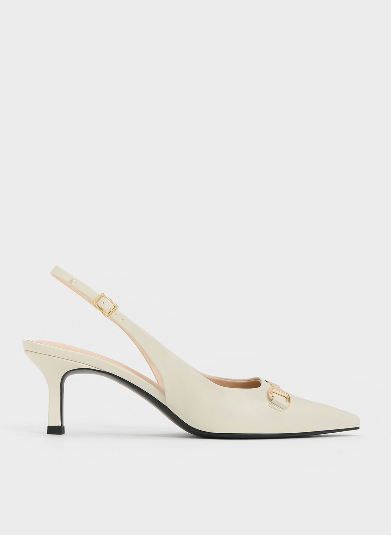 Zapatos de tacón destalonados con acento metálico, Blanco tiza, hi-res