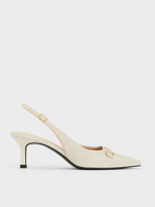 Metallic-Accent Slingback Pumps, Chalk, hi-res