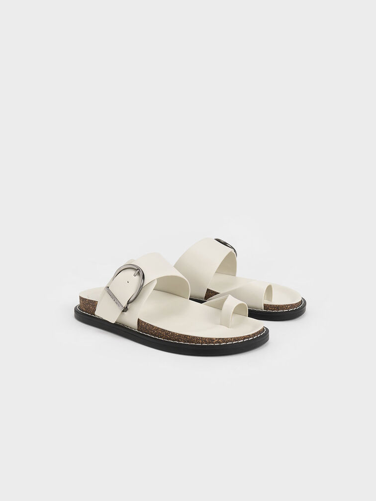 Metallic Buckle Toe-Ring Sandals, Chalk, hi-res