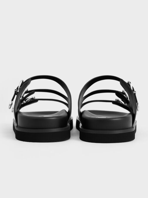 Buckled Triple-Strap Sandals, Black Box, hi-res