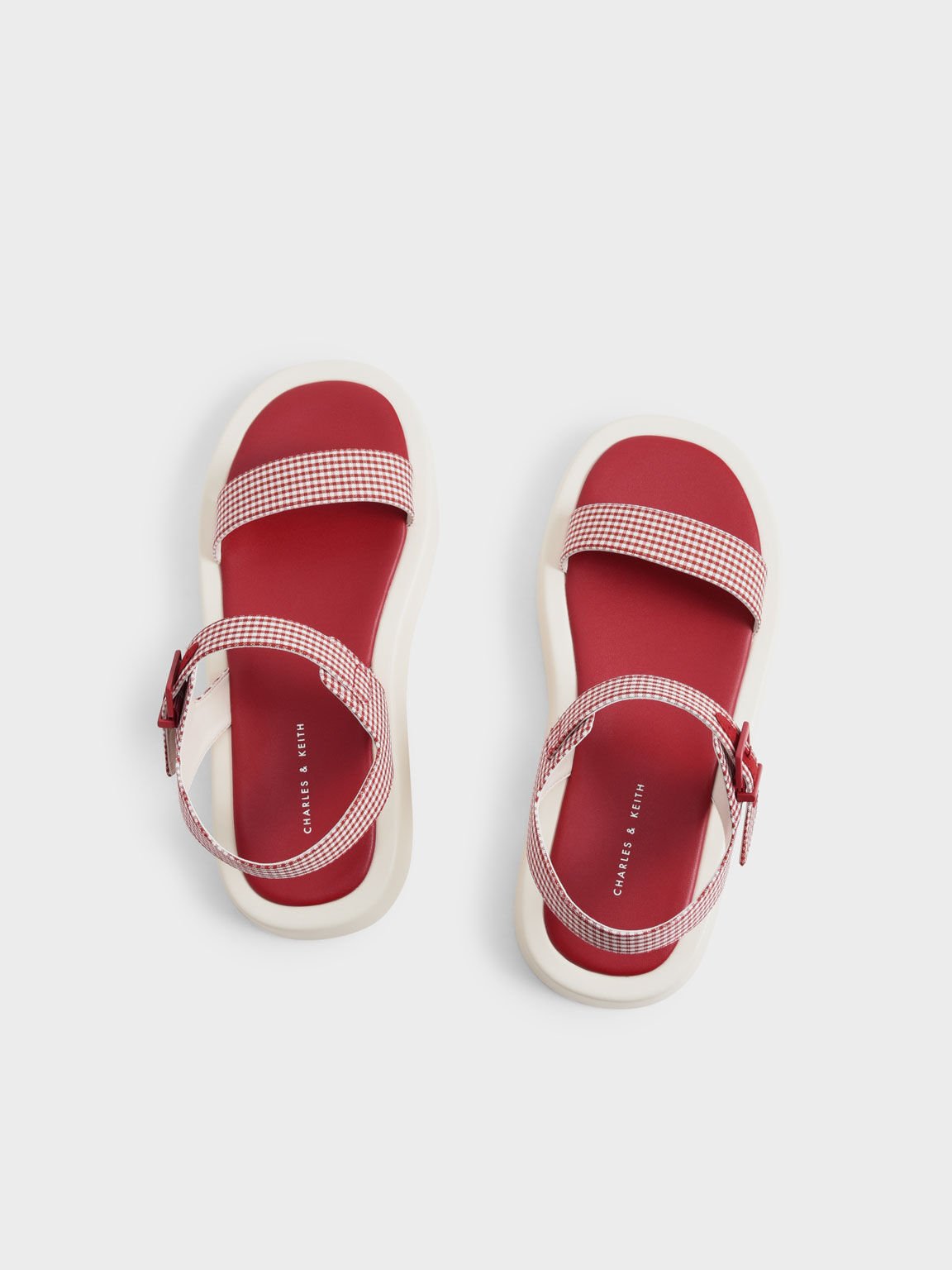 格紋帶厚底涼鞋, 紅色, hi-res